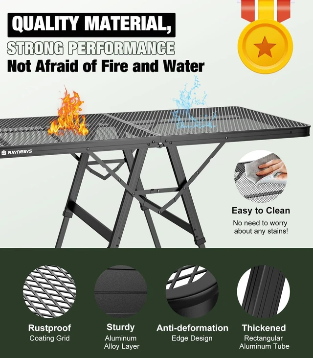 Alt view image 4 of 7 - Portable Folding Grill Table for Ourdoor, Camping, Picnic, BBQ | Foldable Grill Table with Mesh Desktop, 200lbs 4Ft Height Adjustable Metal Table, 47.24" L x 23.62" W