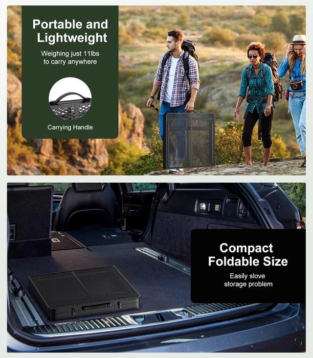 Alt view image 6 of 7 - Portable Folding Grill Table for Ourdoor, Camping, Picnic, BBQ | Foldable Grill Table with Mesh Desktop, 200lbs 4Ft Height Adjustable Metal Table, 47.24" L x 23.62" W