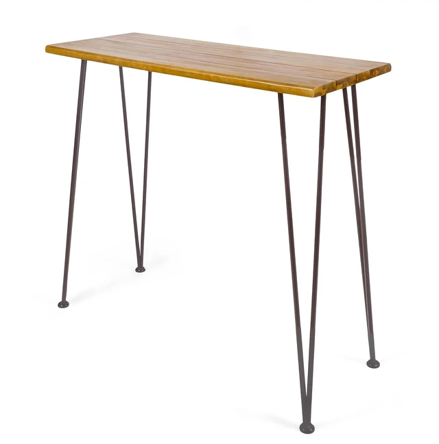 Main image of Denali Ouotdoor Industrial Acacia Wood Bar Table with Iron Frame, Teak Finish / Rustic Metal