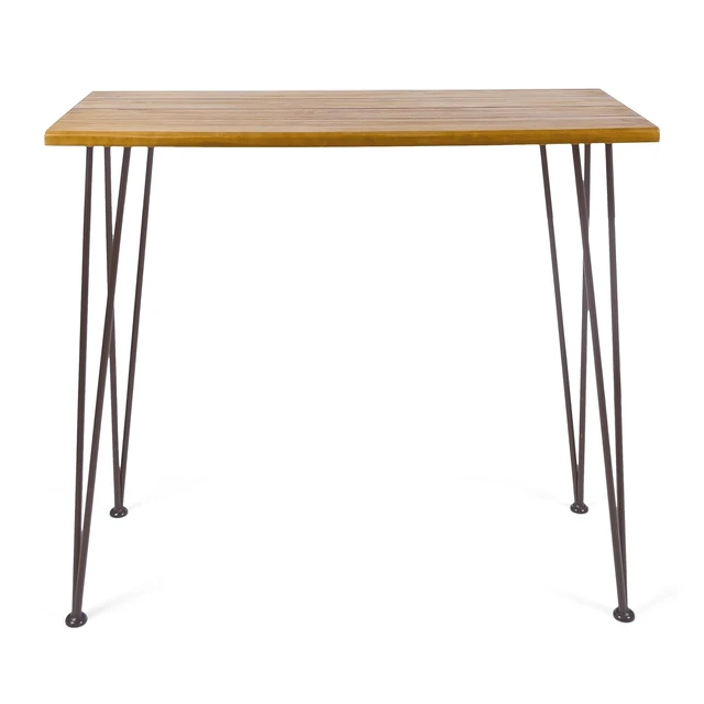 Alt view image 4 of 7 - Denali Ouotdoor Industrial Acacia Wood Bar Table with Iron Frame, Teak Finish / Rustic Metal