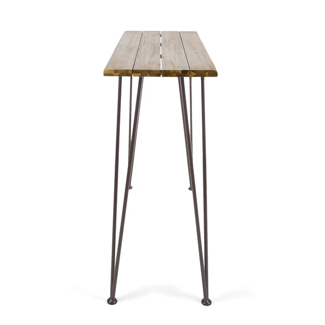 Alt view image 5 of 7 - Denali Ouotdoor Industrial Acacia Wood Bar Table with Iron Frame, Teak Finish / Rustic Metal