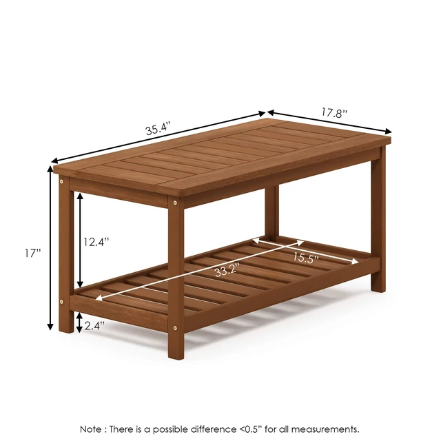 Alt view image 3 of 7 - TIOMAN 2-Tier Outdoor Patio Table with Open Shelf, Natural | Slatted Hardwood Tabletop, Side Table, Coffee Table, in Teak Oil, for Patio, Garden, Porch