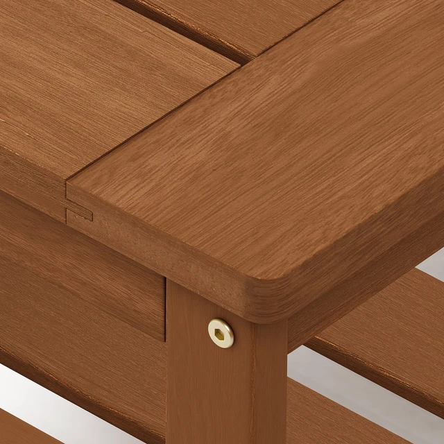 Alt view image 7 of 7 - TIOMAN 2-Tier Outdoor Patio Table with Open Shelf, Natural | Slatted Hardwood Tabletop, Side Table, Coffee Table, in Teak Oil, for Patio, Garden, Porch