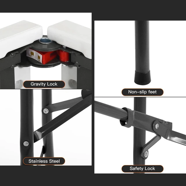 Alt view image 5 of 7 - | 8FT Folding Table | White | Portable Plastic Table | with Carry Handle | Waterproof & Foldable Table Design | Steel Frame with Lock | for Events, Camping, Indoor & Outdoor Use