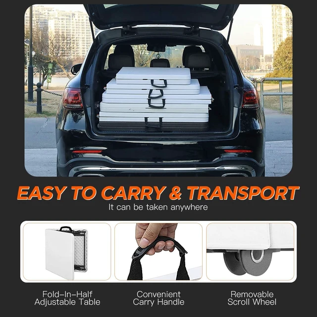 Alt view image 6 of 7 - | 8FT Folding Table | White | Portable Plastic Table | with Carry Handle | Waterproof & Foldable Table Design | Steel Frame with Lock | for Events, Camping, Indoor & Outdoor Use