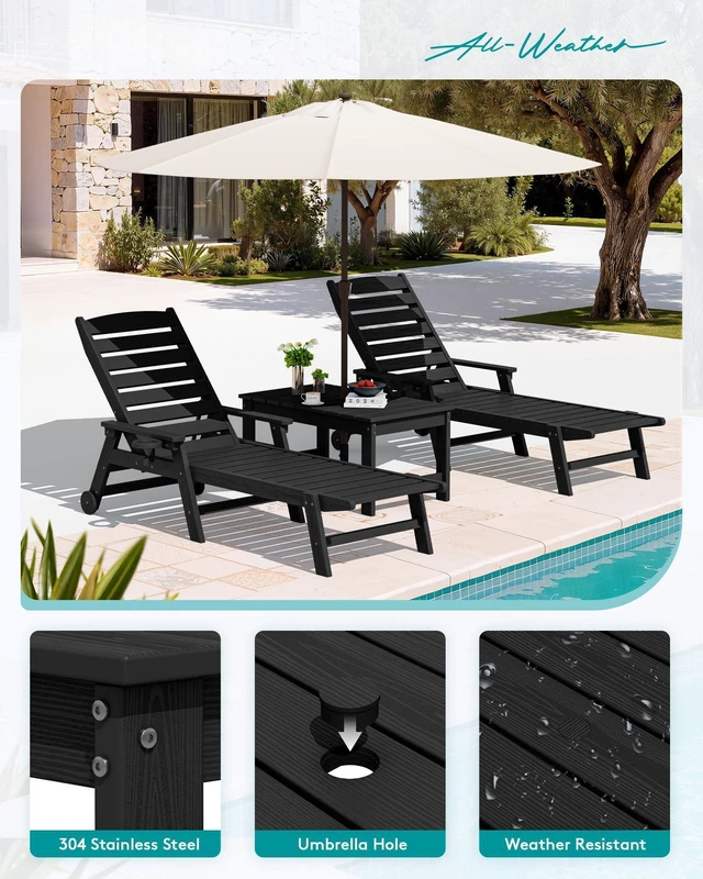 Alt view image 7 of 7 - HDPE Outdoor Coffee Table with Umbrella Hole, Black