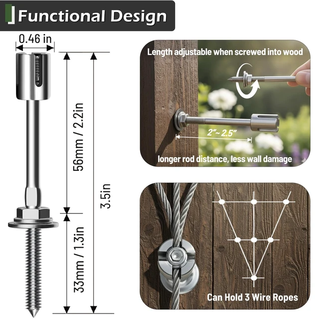 Alt view image 5 of 7 - Wire Trellis Kit, 30-Set 5/64(2mm) Crosshead Kit with 150ft Cable | T316 Marine Grade Stainless Steel, Wall-Mounted Cable Trellis for Climbing Plants Outdoor, Garden Fence Espalier System