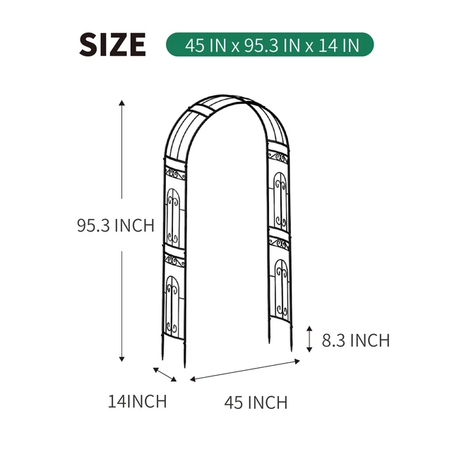 Alt view image 3 of 7 - Metal Garden Arbor Wedding Arch 95.3" H x 45" W, Heavy Duty Rustproof Iron Pergola Trellis for Climbing Plants Outdoor Garden Patio Pathway Lawn Ceremony Party Decoration