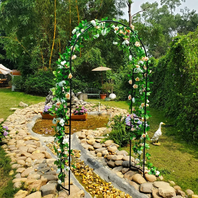 Alt view image 6 of 7 - Metal Garden Arbor Wedding Arch 95.3" H x 45" W, Heavy Duty Rustproof Iron Pergola Trellis for Climbing Plants Outdoor Garden Patio Pathway Lawn Ceremony Party Decoration