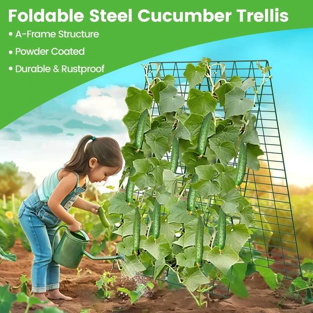 Alt view image 2 of 7 - Foldable Cucumber Trellis 48" L x 34" W - 3 Pack | A-Frame Trellis, Climbing Plants Support Raised Bed Trellis, with Twist Ties & Plant Bags for Outdoor Yards Gardens