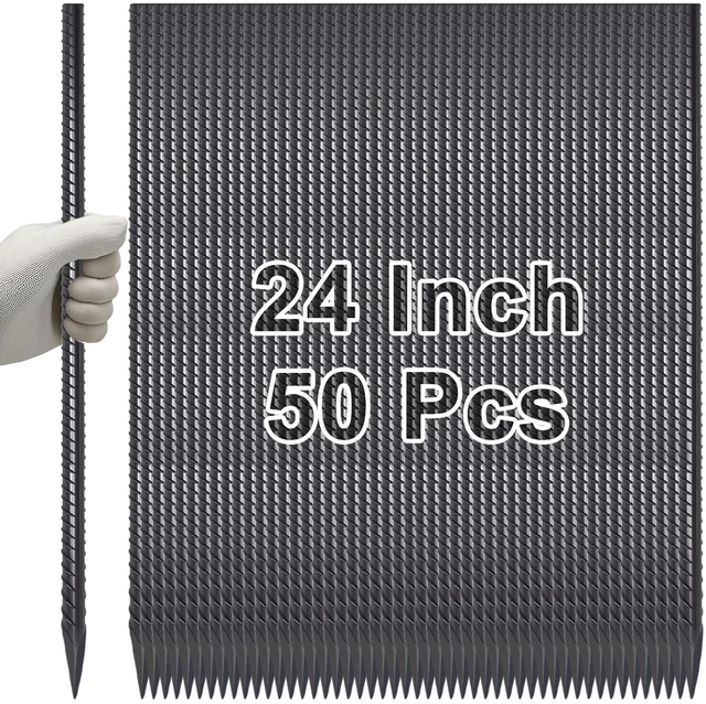 Main image of Straight Rebar Stakes 24 Inch Ground Concrete Form Stakes Heavy Duty | 3/8 Inch Thickness Metal Steel Spikes, Chisel Point End Anchors for Plant Support, Garden Border, Landscape Edging 50-Pack