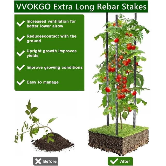Alt view image 3 of 4 - Straight Rebar Stakes 24 Inch Ground Concrete Form Stakes Heavy Duty | 3/8 Inch Thickness Metal Steel Spikes, Chisel Point End Anchors for Plant Support, Garden Border, Landscape Edging 50-Pack