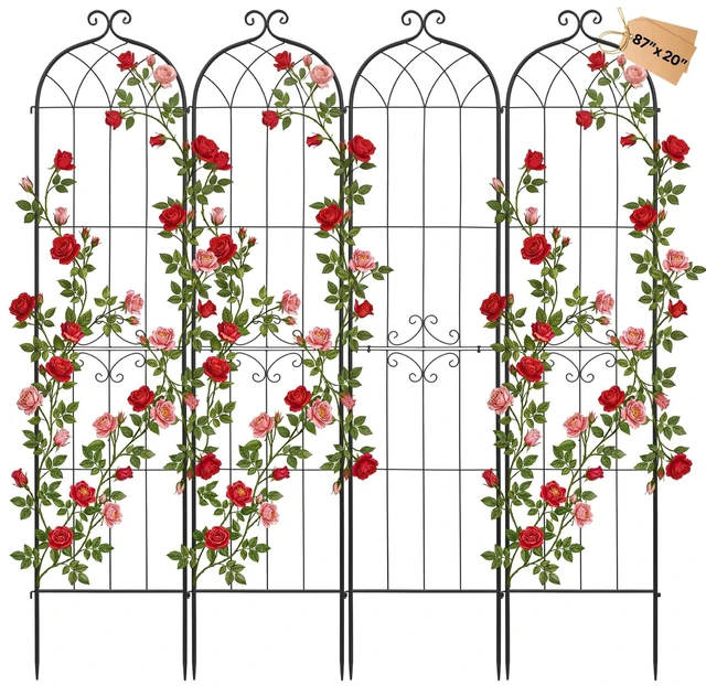 Main image of 4 Packs Metal Garden Trellis for Climbing Plants Outdoor 87x21in, Rustproof Plant Tall Trellis for Rose Vine Flowers and Vegetables