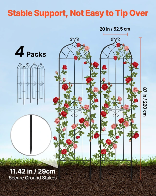 Alt view image 2 of 7 - 4 Packs Metal Garden Trellis for Climbing Plants Outdoor 87x21in, Rustproof Plant Tall Trellis for Rose Vine Flowers and Vegetables