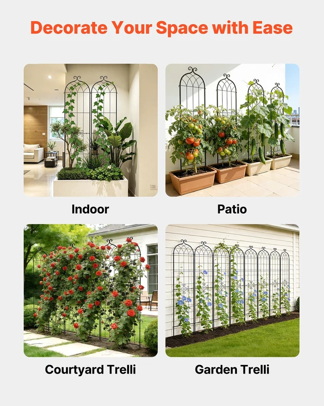 Alt view image 6 of 7 - 4 Packs Metal Garden Trellis for Climbing Plants Outdoor 87x21in, Rustproof Plant Tall Trellis for Rose Vine Flowers and Vegetables