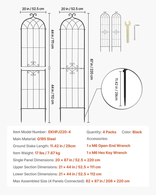 Alt view image 7 of 7 - 4 Packs Metal Garden Trellis for Climbing Plants Outdoor 87x21in, Rustproof Plant Tall Trellis for Rose Vine Flowers and Vegetables