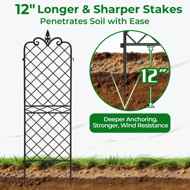 Alt view image 4 of 7 - Amagabeli Garden Home 4 Pack Trellis for Climbing Plants Outdoor 72x21 Heavy Duty Rustproof Wall Metal Decoration Large Trellis for Potted Plants Support Trellis for Roses Vegetable Black