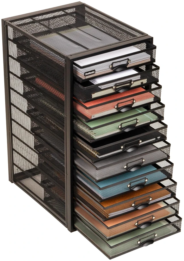 Main image of 10-Drawer Desk Organizer for Office Supplies, Crafts, Mail Sorting & More, Metal Mesh, Black