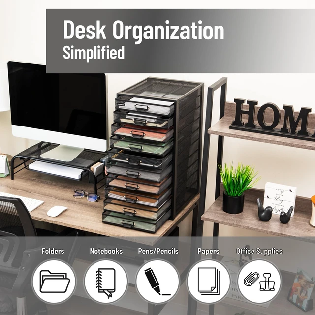 Alt view image 3 of 7 - 10-Drawer Desk Organizer for Office Supplies, Crafts, Mail Sorting & More, Metal Mesh, Black