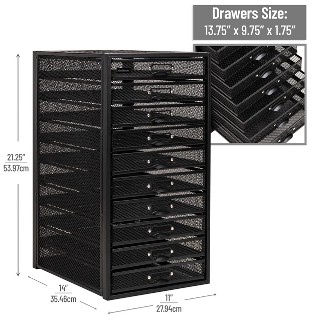 Alt view image 4 of 7 - 10-Drawer Desk Organizer for Office Supplies, Crafts, Mail Sorting & More, Metal Mesh, Black