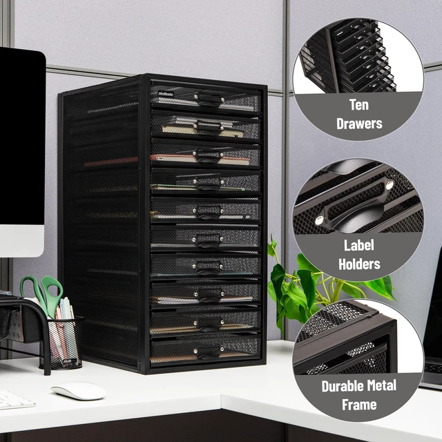 Alt view image 5 of 7 - 10-Drawer Desk Organizer for Office Supplies, Crafts, Mail Sorting & More, Metal Mesh, Black