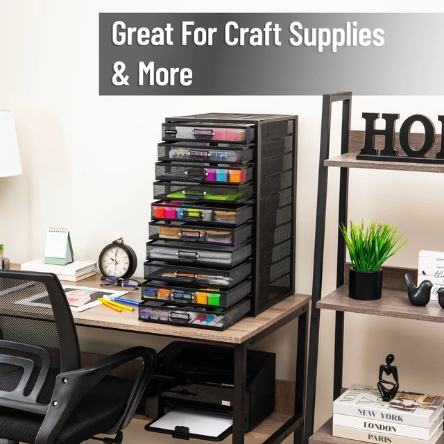Alt view image 6 of 7 - 10-Drawer Desk Organizer for Office Supplies, Crafts, Mail Sorting & More, Metal Mesh, Black