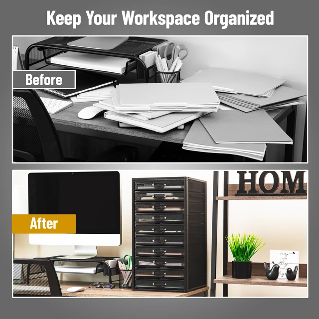 Alt view image 7 of 7 - 10-Drawer Desk Organizer for Office Supplies, Crafts, Mail Sorting & More, Metal Mesh, Black