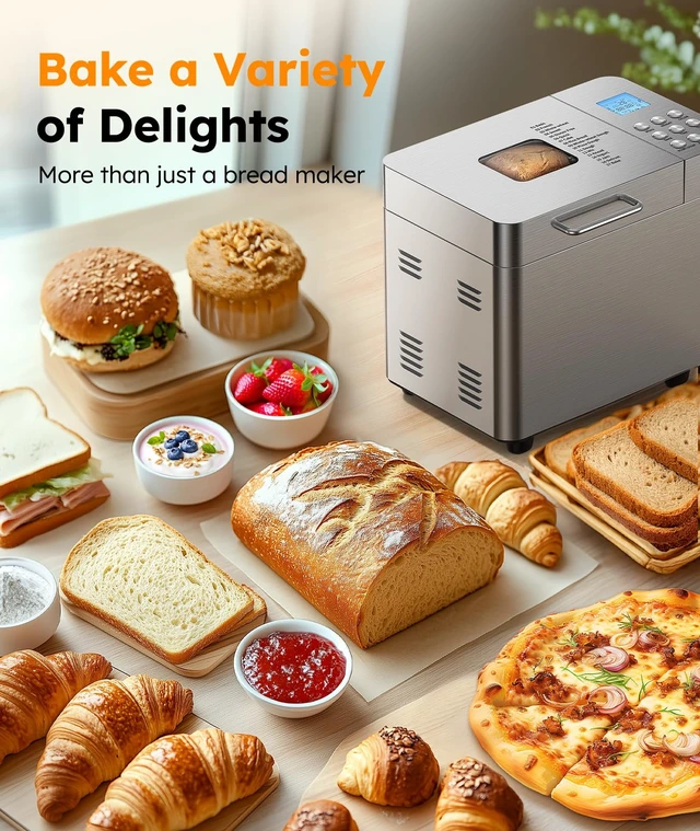 Alt view image 6 of 7 - 2LB Bread Maker, 17 in 1 Automatic Stainless Steel Bread Machine | Non-stick, Beginner-Friendly Controls, 15 Hour Timer, Easy to Clean Low Noise, High Success Rate for Homemade, LCD Display