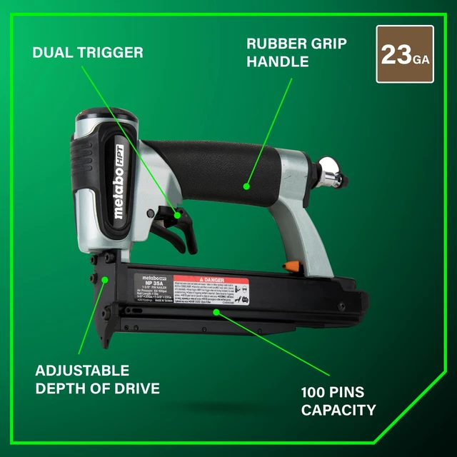 Alt view image 3 of 7 - 23 Gauge Pin Nailer, Pneumatic Lightweight, NP35A | Headless Micro Pins, Invisible Holes, 2.0 lbs Tool, Fits Cabinets, Trim, Crafting, 5/8 to 1-3/8 Inch Nails