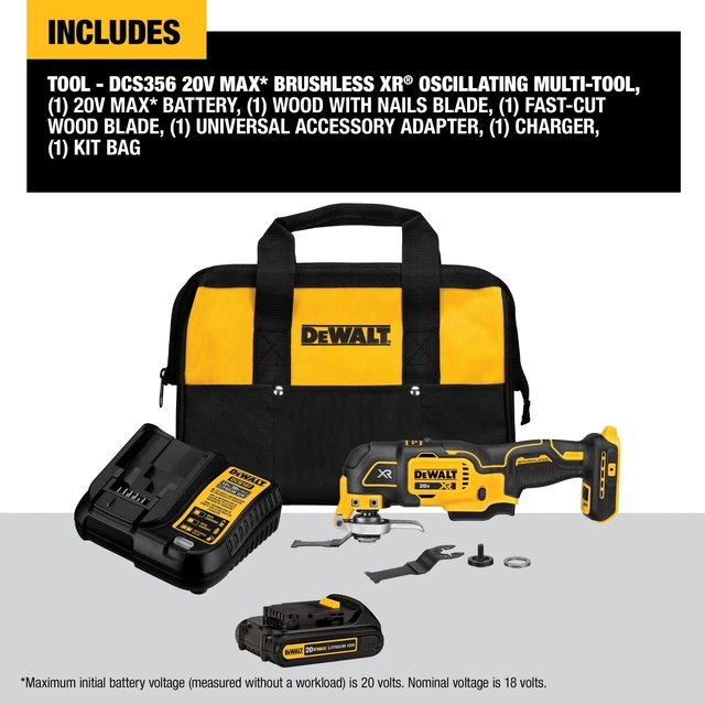 Alt view image 2 of 6 - 20V MAX XR Oscillating Tool Kit with Blades, 3 Speed Cordless Brushless Multitool, Up to 20,000 OPM, LED Light, Battery and Charger Included (DCS356C1)
