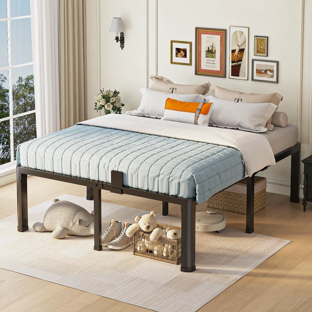 Alt view image 2 of 6 - 18 inch Full Size Bed Frame with Round Corner Legs Mattress Slide Stopper,3500 lbs Heavy Duty Metal Platform,Steel Slat Support,No Box Spring Needed,Easy Assembly,Noise Free