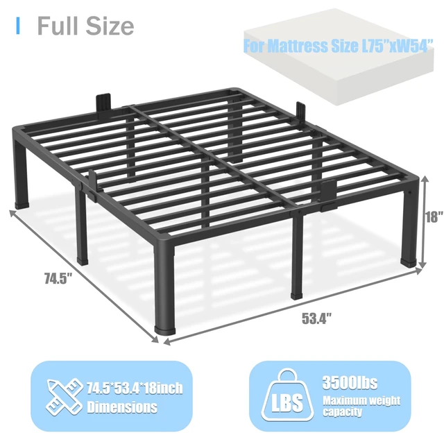 Alt view image 3 of 6 - 18 inch Full Size Bed Frame with Round Corner Legs Mattress Slide Stopper,3500 lbs Heavy Duty Metal Platform,Steel Slat Support,No Box Spring Needed,Easy Assembly,Noise Free