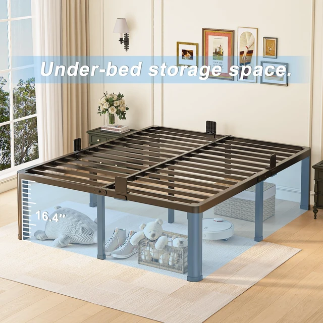 Alt view image 4 of 6 - 18 inch Full Size Bed Frame with Round Corner Legs Mattress Slide Stopper,3500 lbs Heavy Duty Metal Platform,Steel Slat Support,No Box Spring Needed,Easy Assembly,Noise Free