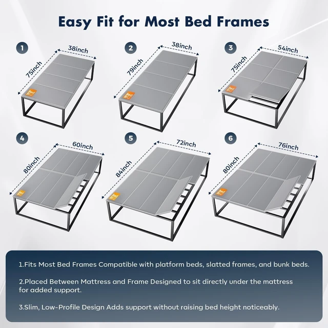 Alt view image 5 of 7 - BedBro Bunkie Board Queen 10mm (60" x 80") Gray Under Mattress Support, Anti-Sag & Noise-Free,Platform & Slatted Beds. Breathable Low Profile Bed Board for Metal Frame