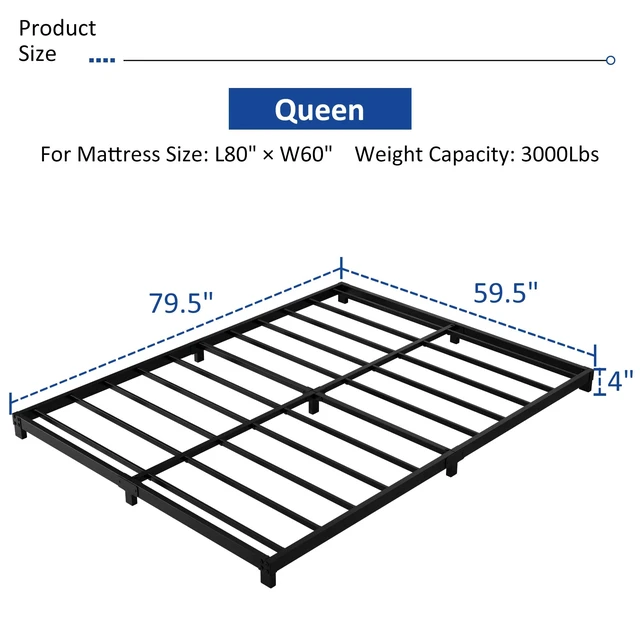 Alt view image 2 of 7 - 4 Inch Queen Bed Frame, Low Profile Bed Frame Queen Size | Heavy Duty Metal Platform, No Box Spring Needed, Noise Free, Easy Assembly, Black