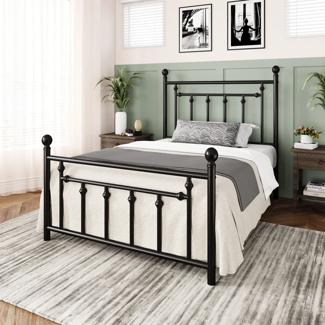 Alt view image 3 of 7 - 14'' Twin Size Metal Platform Bed Frame, Vintage Headboard, Black | 45'' Tall Victorian Headboard/Footboard/Mattress Foundation/Under Bed Storage/No Box Spring Needed/Easy Assembly/Noise Free