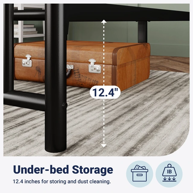 Alt view image 6 of 7 - 14'' Twin Size Metal Platform Bed Frame, Vintage Headboard, Black | 45'' Tall Victorian Headboard/Footboard/Mattress Foundation/Under Bed Storage/No Box Spring Needed/Easy Assembly/Noise Free