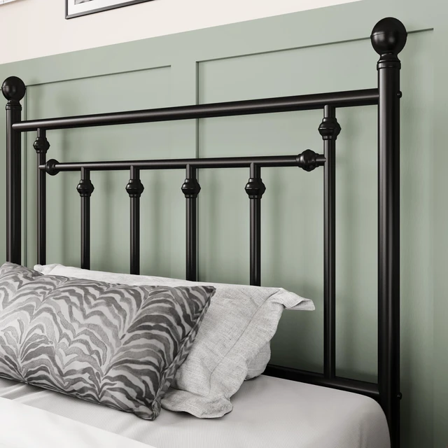 Alt view image 5 of 7 - 14'' Twin Size Metal Platform Bed Frame, Vintage Headboard, Black | 45'' Tall Victorian Headboard/Footboard/Mattress Foundation/Under Bed Storage/No Box Spring Needed/Easy Assembly/Noise Free