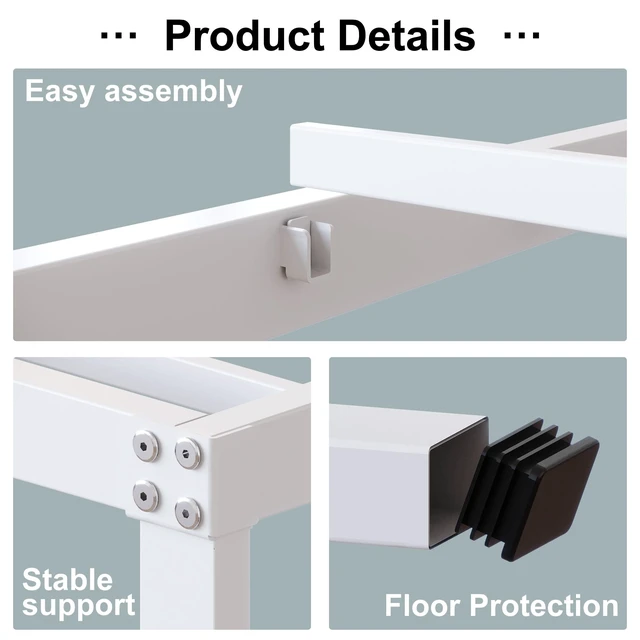 Alt view image 3 of 7 - 18 Inch White Full Size Bed Frame with High Storage | Steel Slats Platform No Box Spring Needed Mattress Foundation, Easy Assembly, Noise Free