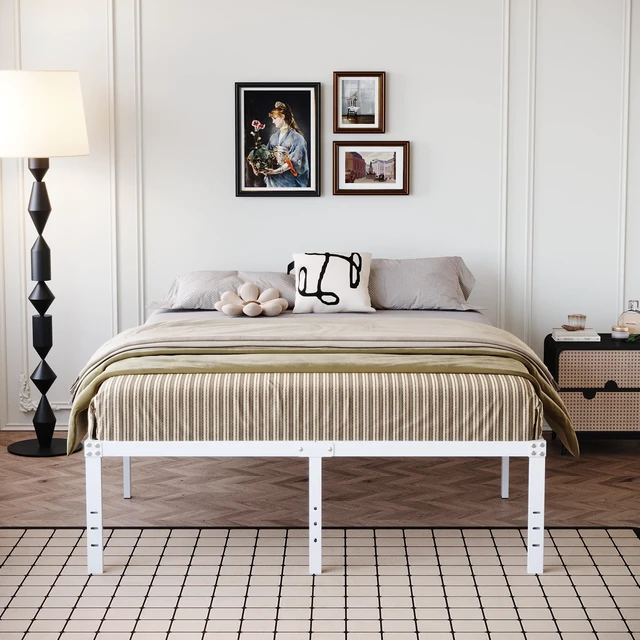 Alt view image 6 of 7 - 18 Inch White Full Size Bed Frame with High Storage | Steel Slats Platform No Box Spring Needed Mattress Foundation, Easy Assembly, Noise Free