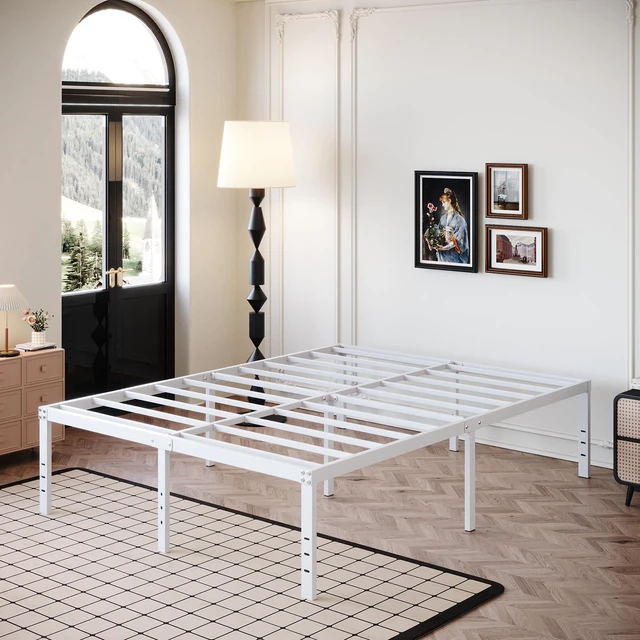 Alt view image 7 of 7 - 18 Inch White Full Size Bed Frame with High Storage | Steel Slats Platform No Box Spring Needed Mattress Foundation, Easy Assembly, Noise Free
