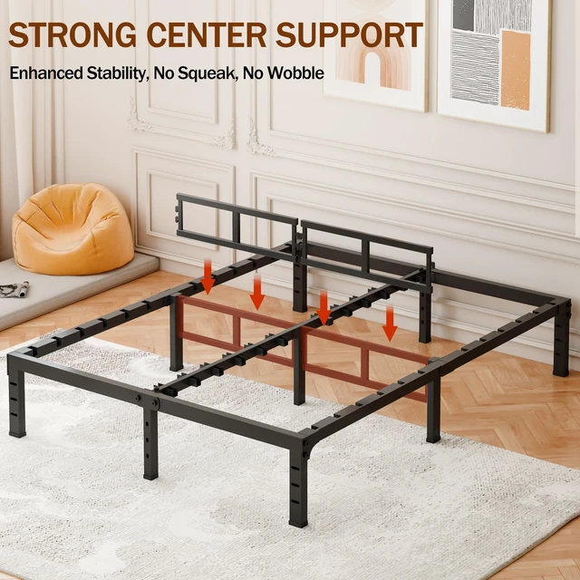 Alt view image 4 of 7 - Queen Bed Frame,14 Inch Heavy Duty Metal Platform Bed Frame Queen Size Support Up to 3500 lbs,No Box Spring Needed,Headboard Holes,Steel Slat Support,Noise Free,Easy Assembly