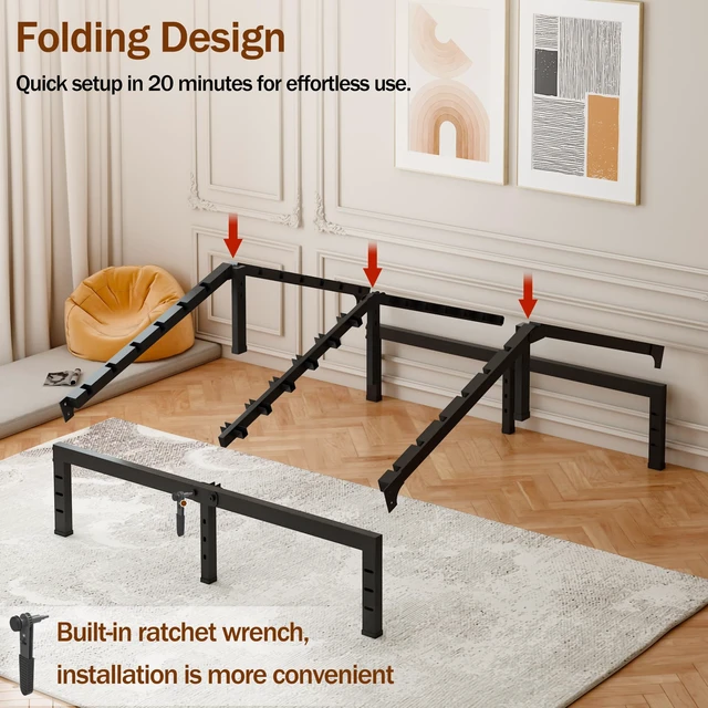 Alt view image 5 of 7 - Queen Bed Frame,14 Inch Heavy Duty Metal Platform Bed Frame Queen Size Support Up to 3500 lbs,No Box Spring Needed,Headboard Holes,Steel Slat Support,Noise Free,Easy Assembly