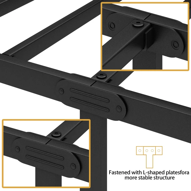 Alt view image 7 of 7 - Queen Metal Bed Frame with Victorian Headboard & Footboard, Black | 14" Queen Metal Platform Frame, Heavy Duty Steel Slat Support, Noise Free, No Box Spring Needed, Easy Disassembly & Transport