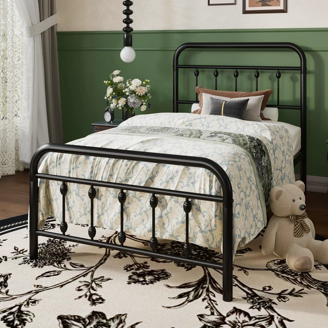 Alt view image 2 of 7 - Twin Metal Bed Frame with Victorian Iron-Art Headboard, Black | Victorian Iron-Art Headboard and Footboard, Easy Assembly, Under Bed Storage, No Box Spring Required