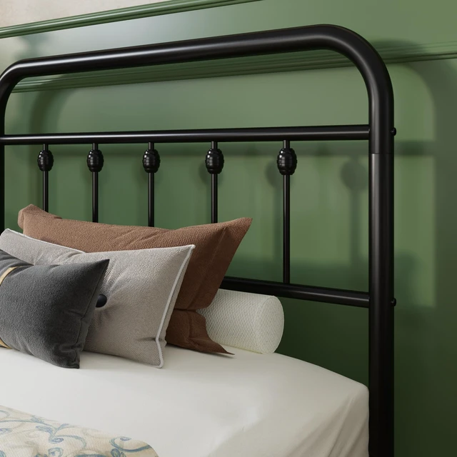 Alt view image 3 of 7 - Twin Metal Bed Frame with Victorian Iron-Art Headboard, Black | Victorian Iron-Art Headboard and Footboard, Easy Assembly, Under Bed Storage, No Box Spring Required