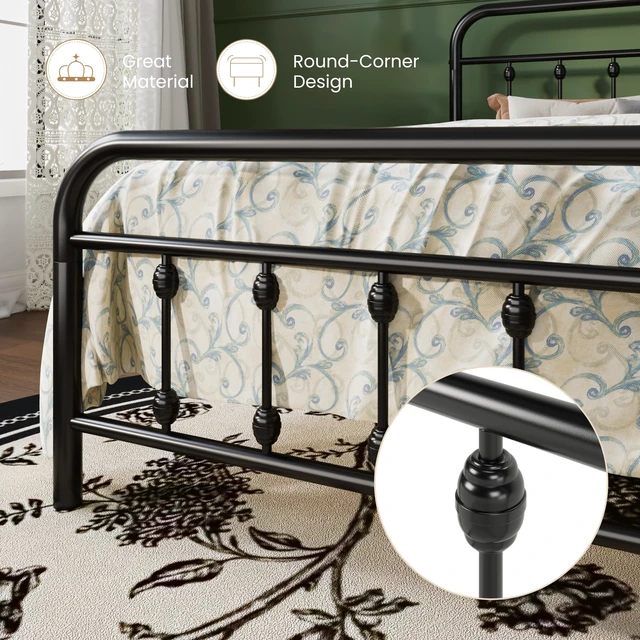 Alt view image 4 of 7 - Twin Metal Bed Frame with Victorian Iron-Art Headboard, Black | Victorian Iron-Art Headboard and Footboard, Easy Assembly, Under Bed Storage, No Box Spring Required