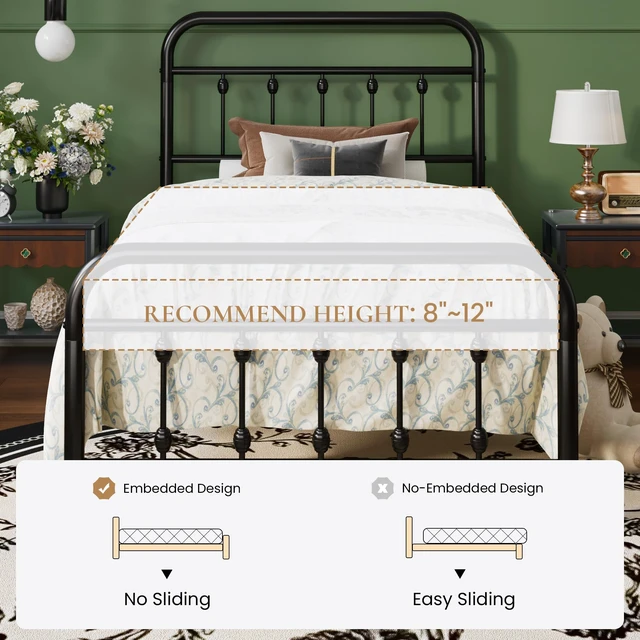 Alt view image 7 of 7 - Twin Metal Bed Frame with Victorian Iron-Art Headboard, Black | Victorian Iron-Art Headboard and Footboard, Easy Assembly, Under Bed Storage, No Box Spring Required