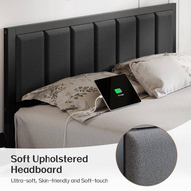 Alt view image 4 of 7 - Full Bed Frame with Headboard, Smart LED & Charging Station | Metal Platform Bed Full Size with LED, USB Charging & Upholstered Headboard, 1,000 lbs Weight Capacity, No Box Spring Needed