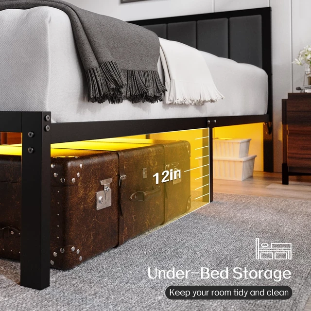 Alt view image 6 of 7 - Full Bed Frame with Headboard, Smart LED & Charging Station | Metal Platform Bed Full Size with LED, USB Charging & Upholstered Headboard, 1,000 lbs Weight Capacity, No Box Spring Needed